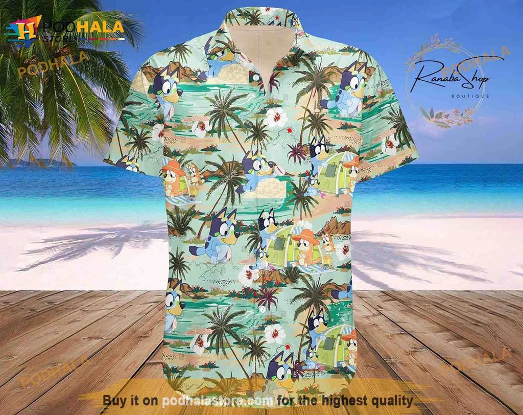 Cartoon Beach Family Hawaiian Shirt With Vibrant Tropical Print