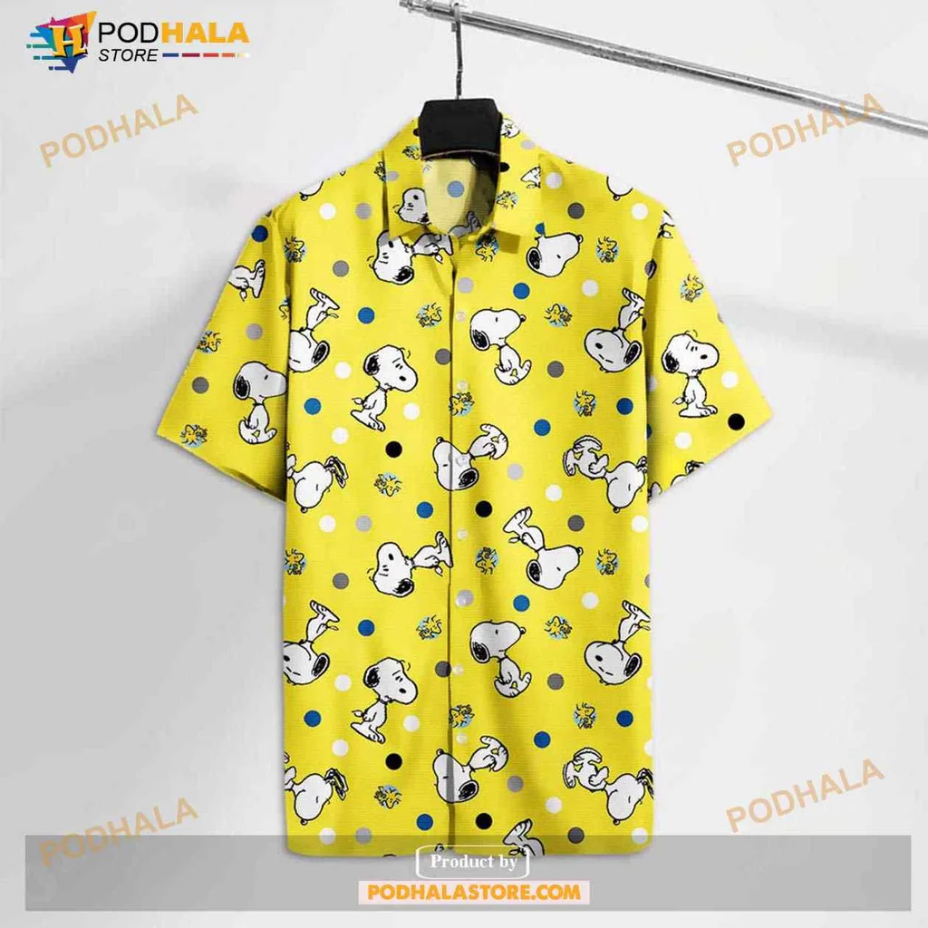 Cartoon Beagle Hawaiian Shirt With Playful Yellow Background And Polka Dots