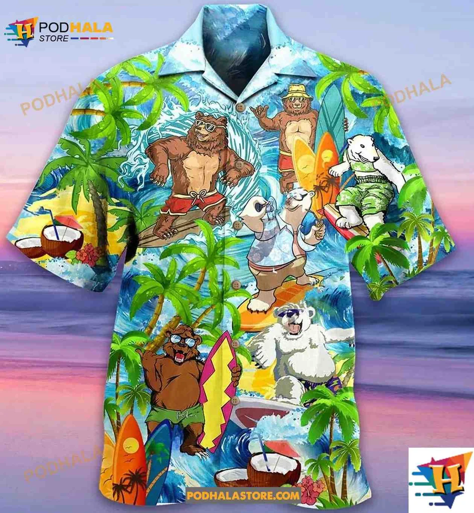 Cartoon Bear Beach Hawaiian Shirt With Tropical Vibes For Animal Lovers