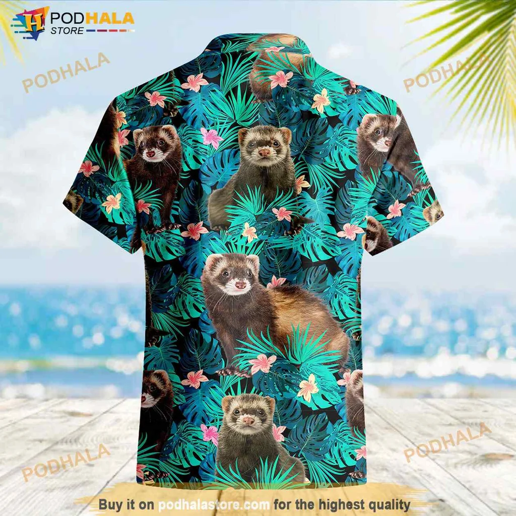 Cartoon Bear Tropical Hawaiian Shirt With Lush Green Leaves And Flowers