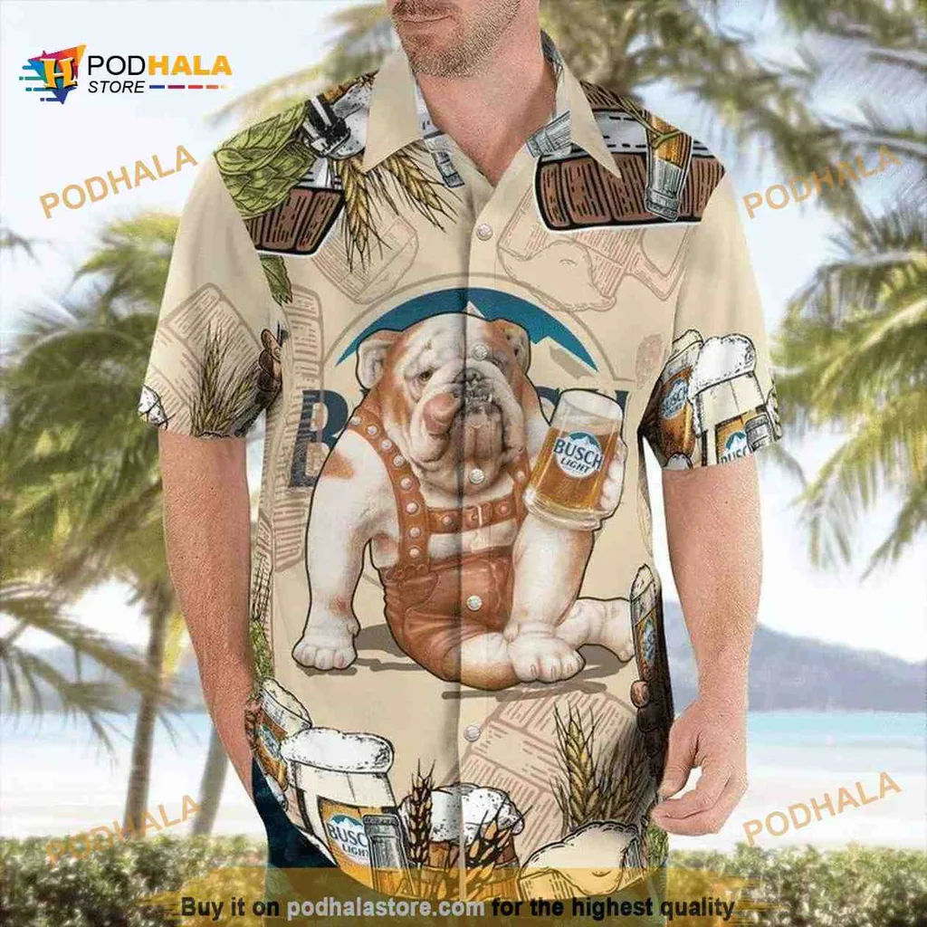 Cartoon Bulldog Beer Hawaiian Shirt With Tropical Motifs