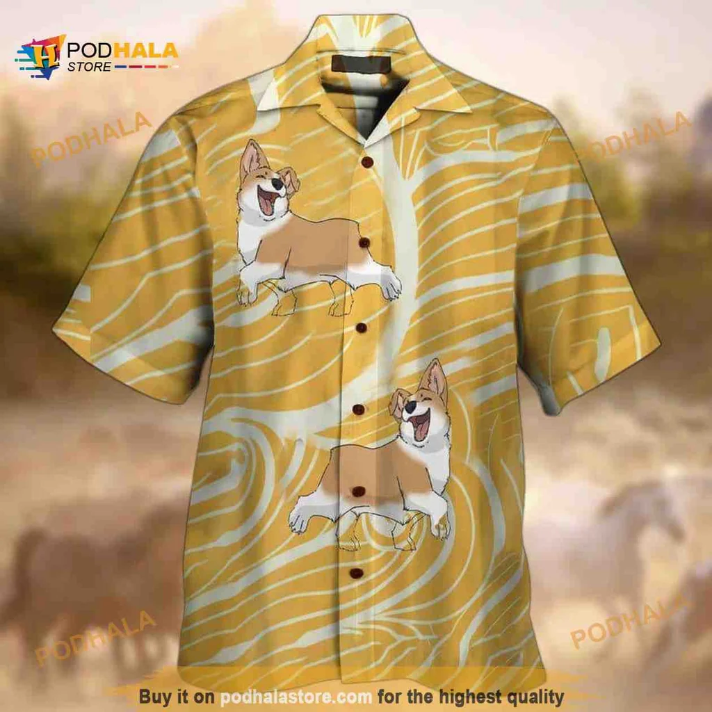 Cartoon Corgi Hawaiian Shirt, Playful Design For Dog Lovers