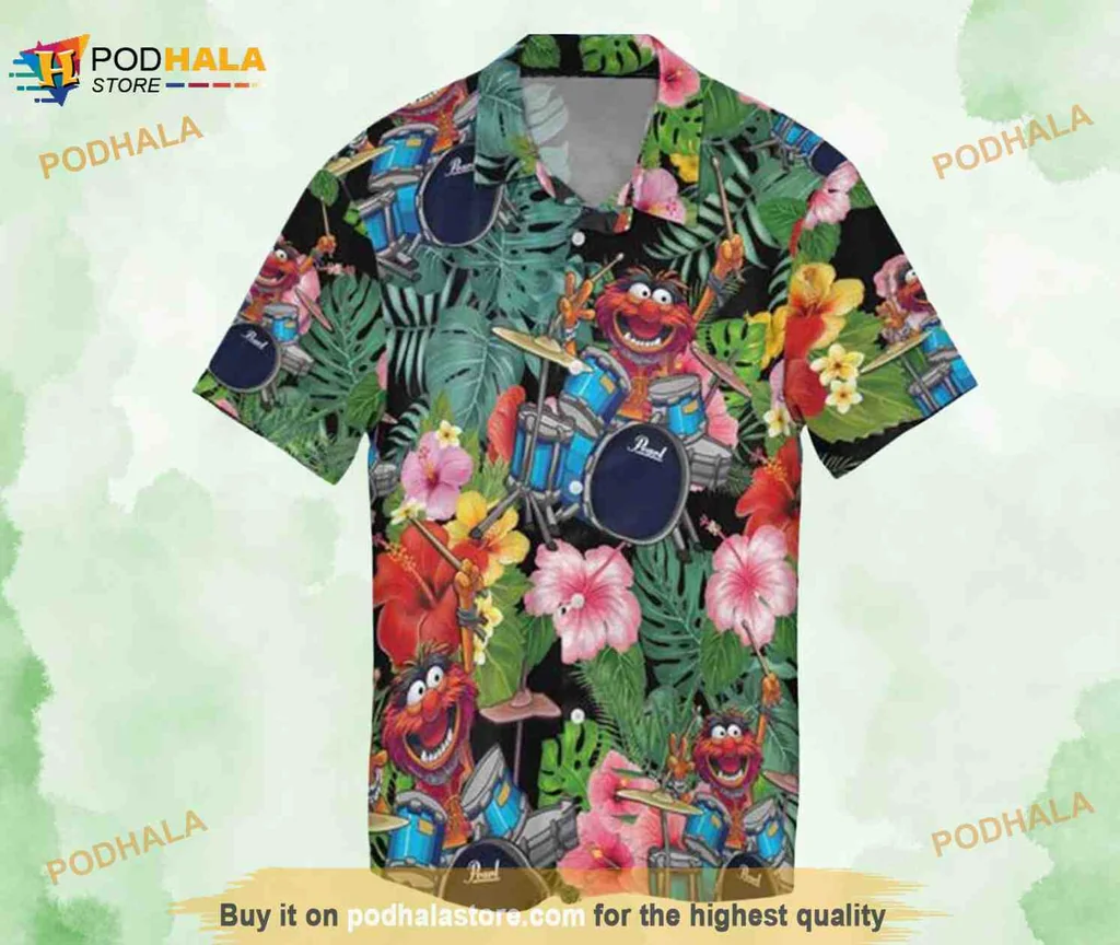 Cartoon Drummer Tropical Hawaiian Shirt With Vibrant Floral Design