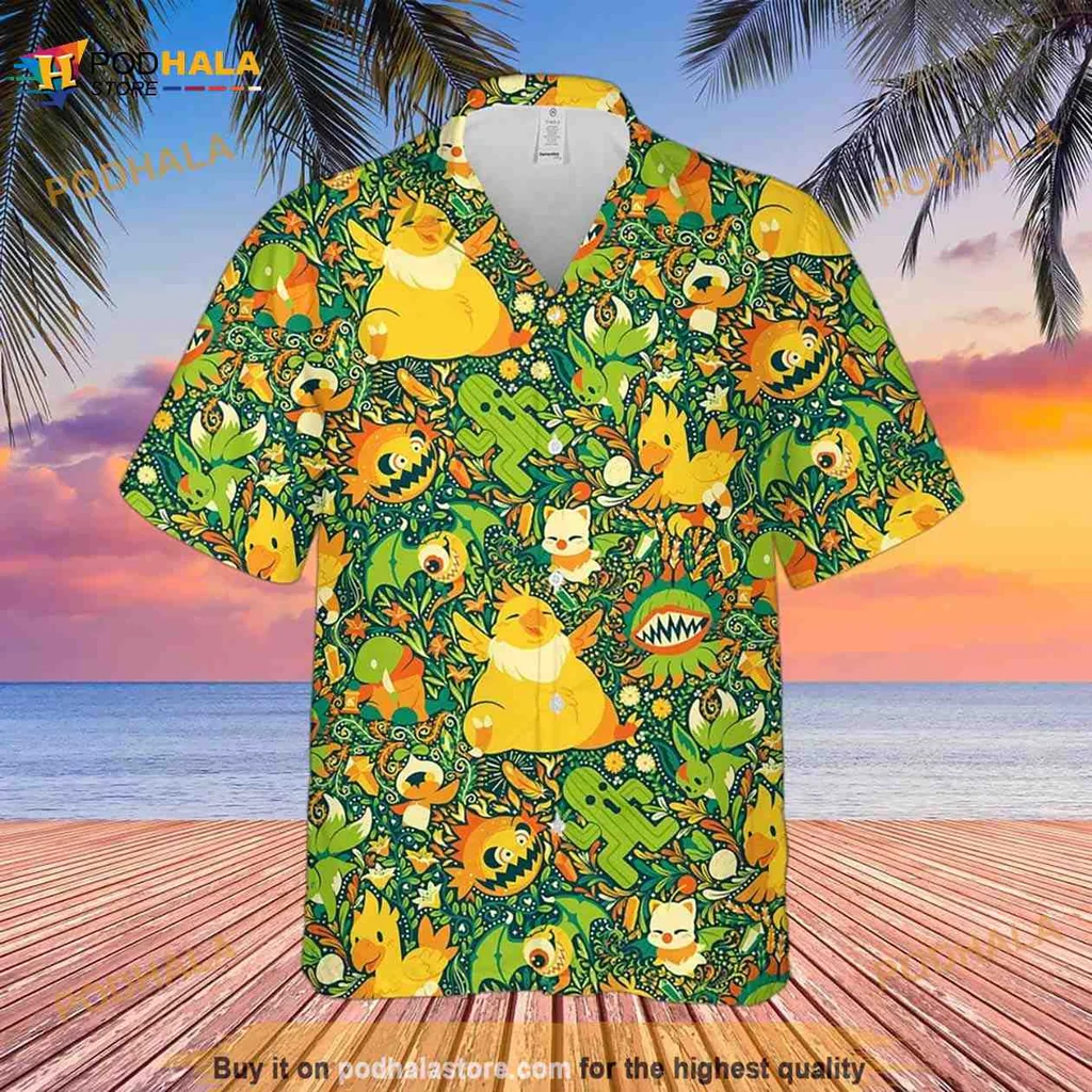 Cartoon Ducks Cacti Hawaiian Shirt, Vibrant Tropical Design For Summer Fun