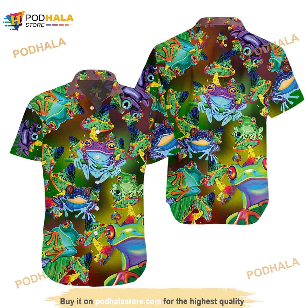 Cartoon Frogs Summer Hawaiian Shirt With Tropical Colors And Fun Accessories