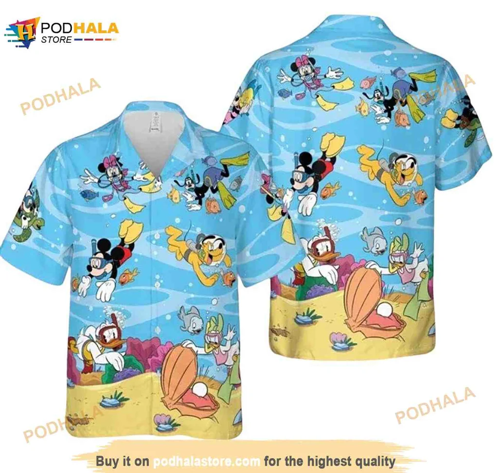 Cartoon Mouse Dog Hawaiian Shirt, Underwater Scene With Colorful Fish