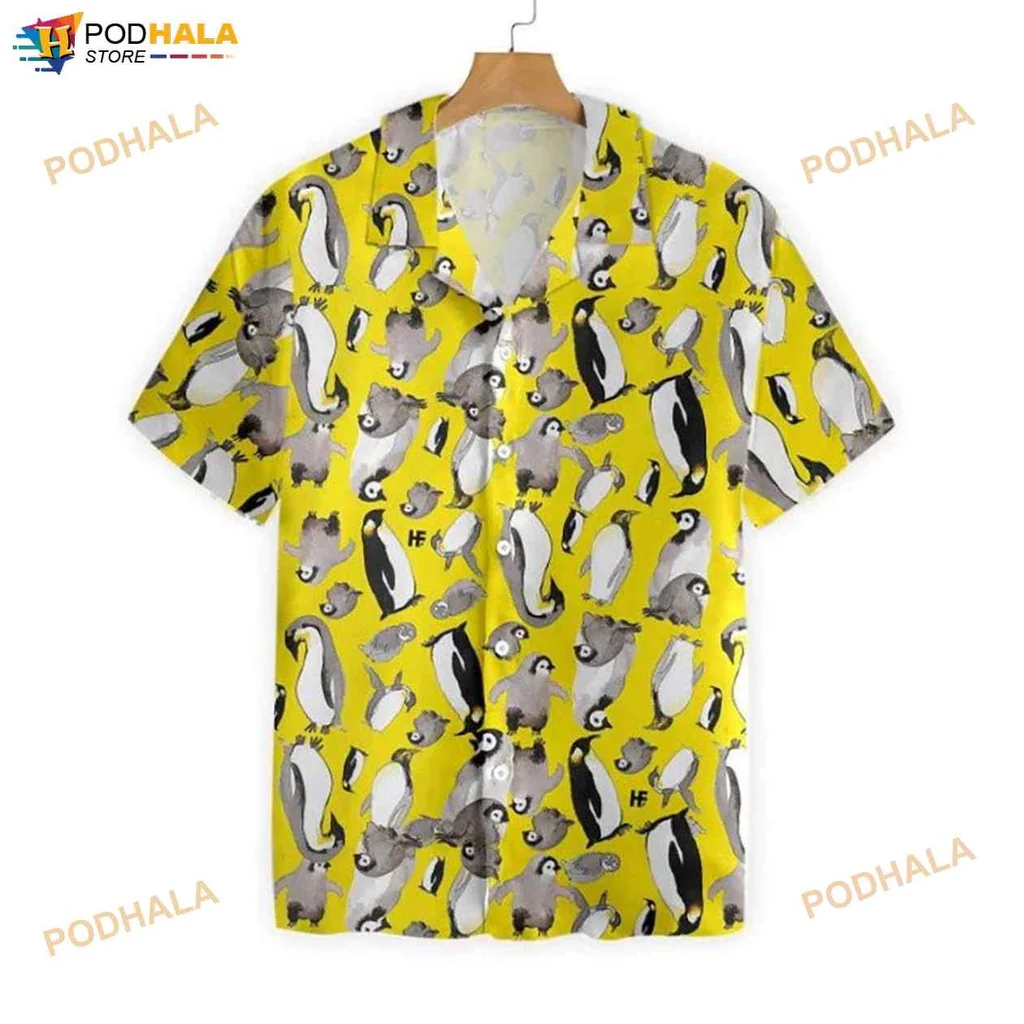 Cartoon Penguin Aloha Shirt With Playful Tropical Design