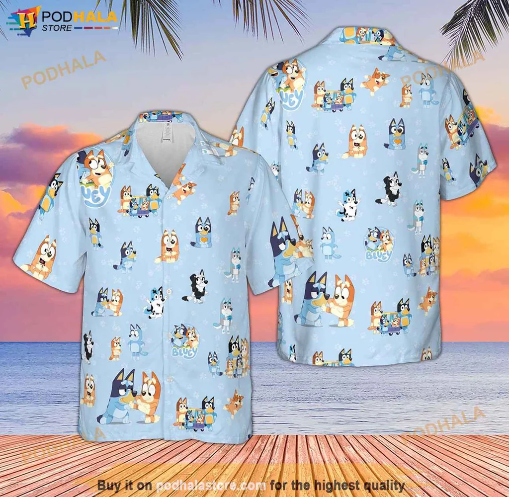 Casual Bluey Family Hawaiian Shirt, Playful Bluey Characters Summer Shirt
