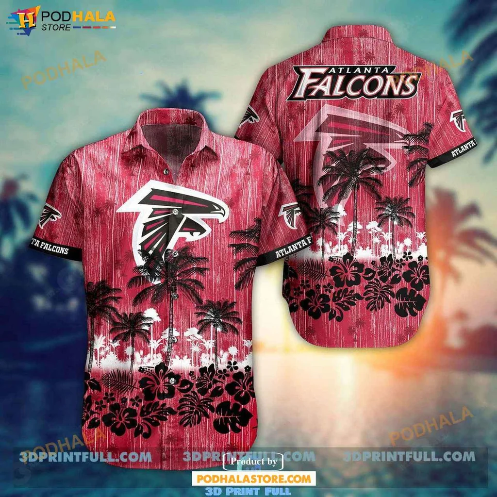 Casual Falcons Fan Hawaiian Shirt With Tropical Sunset Design And Logo