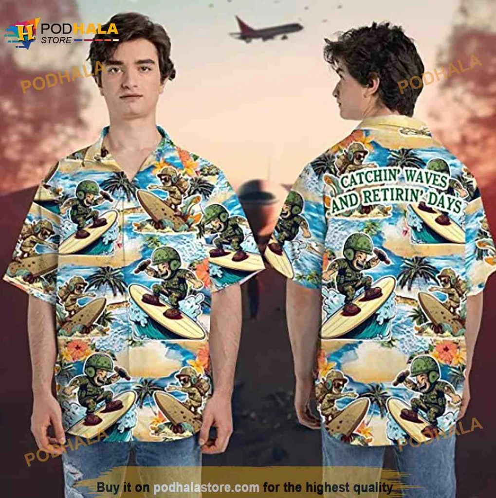 Catchin Waves And Retirin Days Hawaiian Shirt, Vibrant Tropical Design