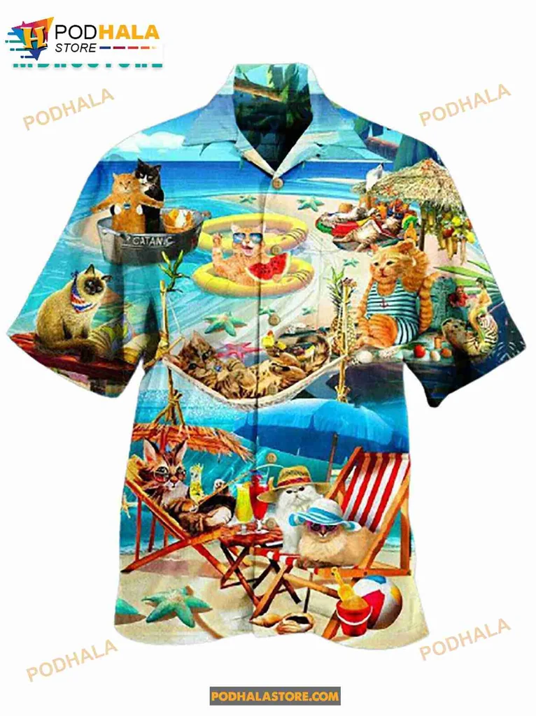 Cats Beach Lover Hawaiian Shirt With Playful Tropical Design