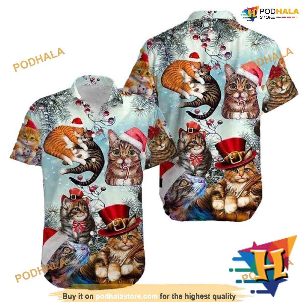 Cats Christmas Hawaiian Shirt With Festive Holiday Accessories