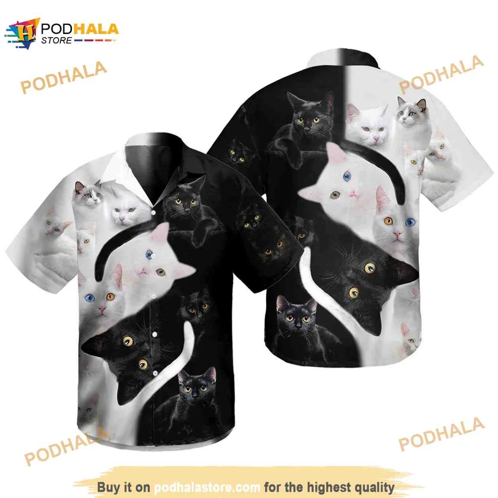 Cats Lover Hawaiian Shirt Featuring Playful Black And White Cat Design