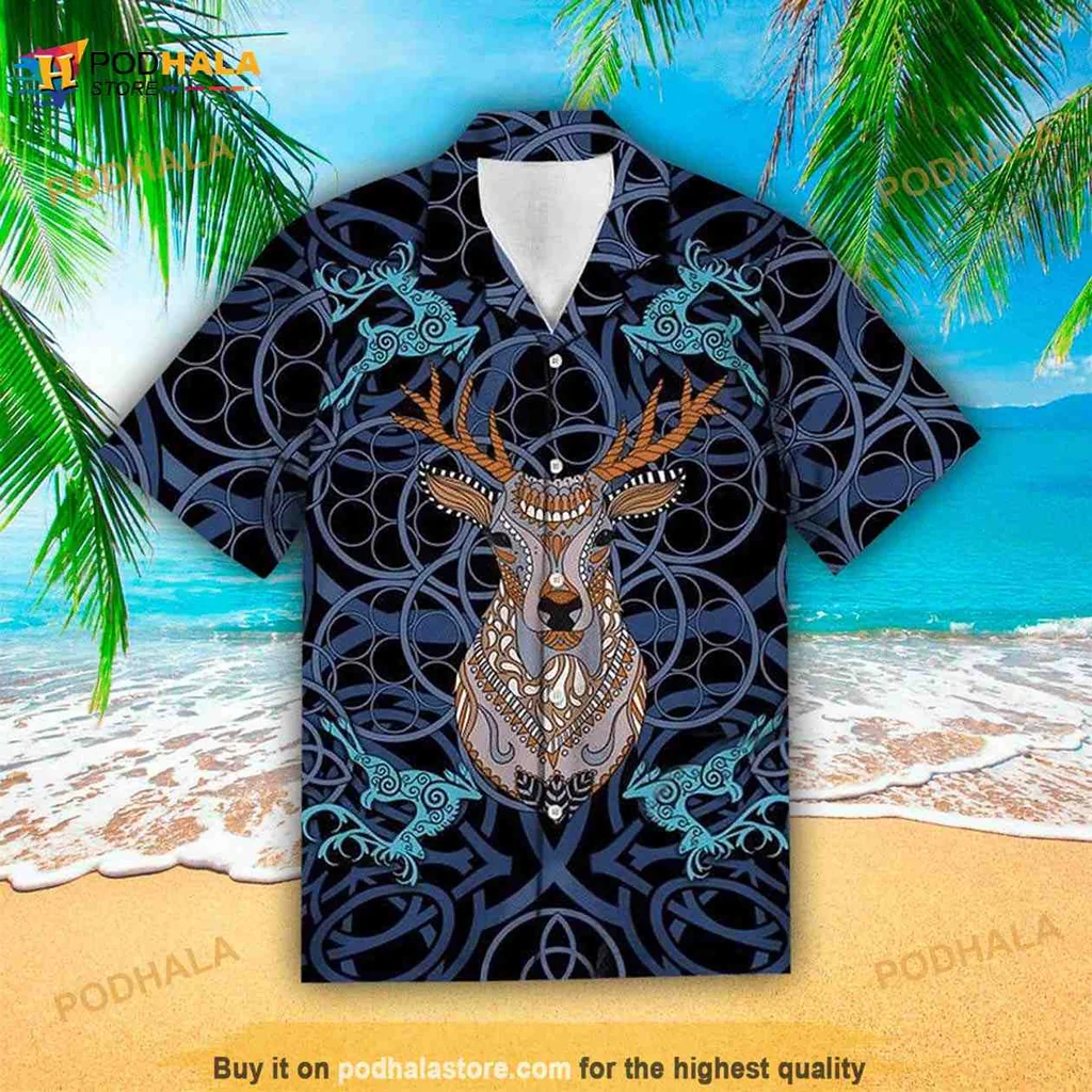 Celtic Deer Hawaiian Shirt With Intricate Patterns And Rich Colors