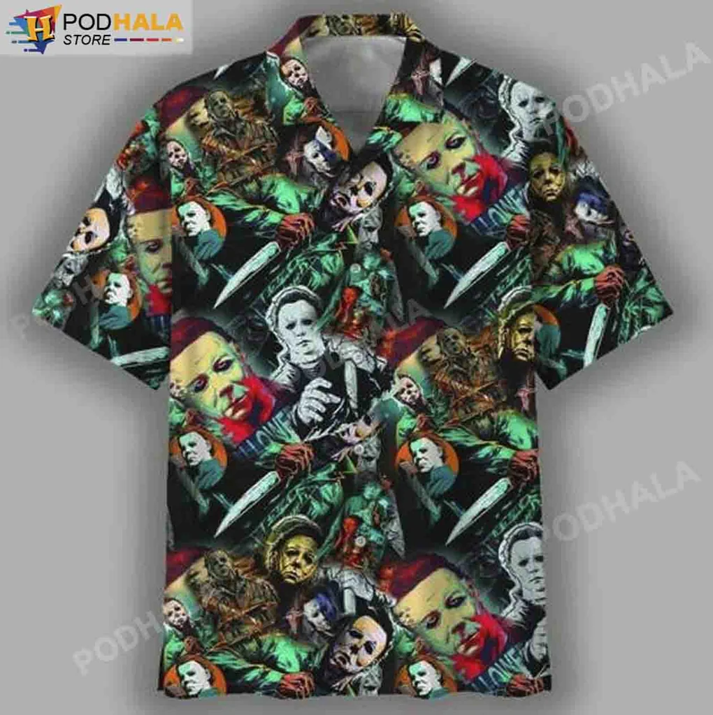 Chaotic Horror Character Hawaiian Shirt Michael Myers Halloween Gift Tee
