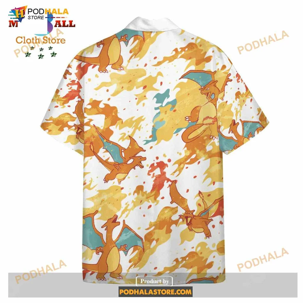 Charizard Aloha Aloha Shirt With Vibrant Flames And Cartoon Style Charizard Aloha Aloha Shirt With Vibrant Flames And Cartoon Style