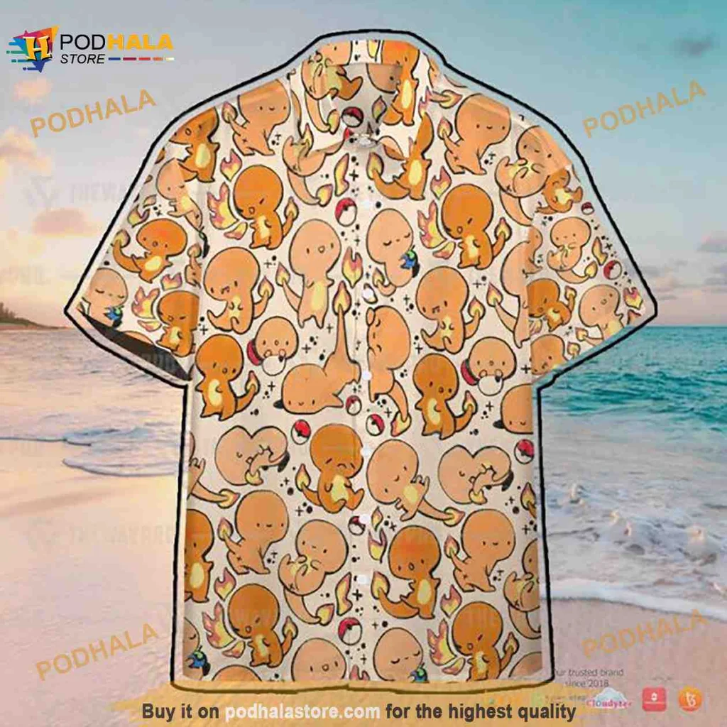 Charmander Chibi Aloha Shirt With Playful Cartoon Design