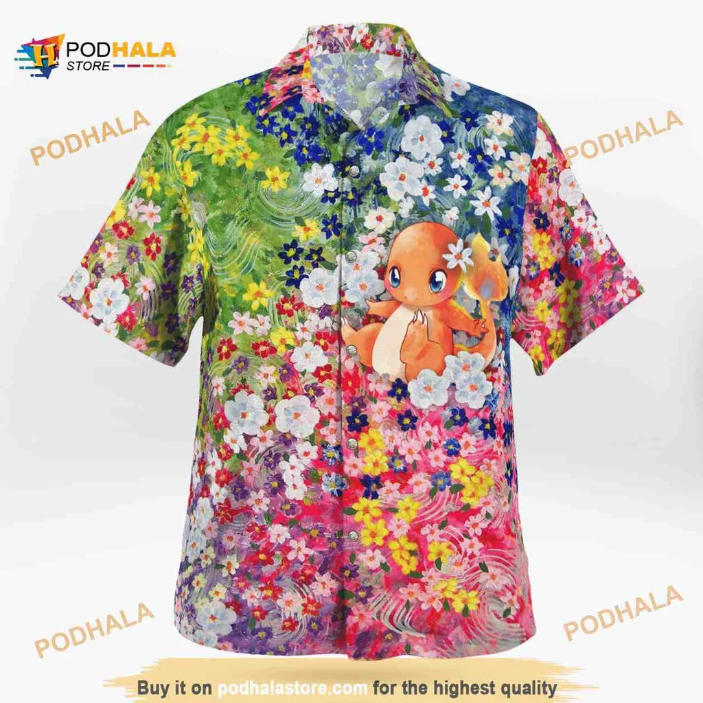 Charmander Floral Hawaiian Shirt With Summer Flowers Design