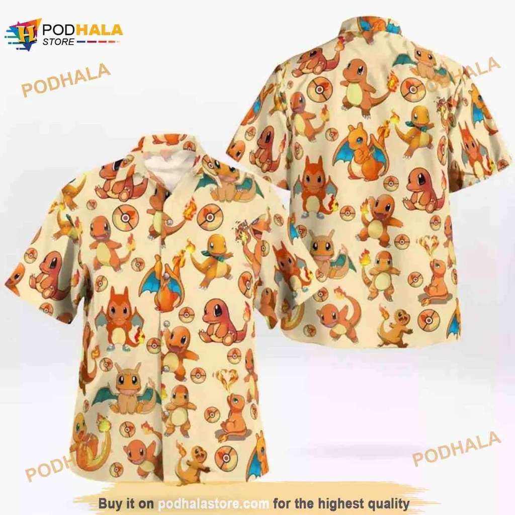 Charmander Pokemon Hawaiian Shirt Featuring Colorful Evolutions