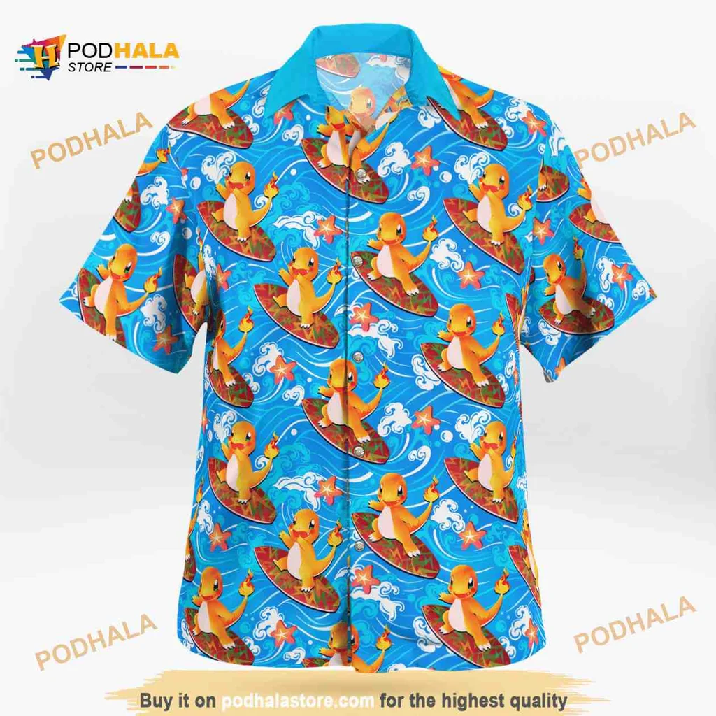 Charmander Surfing Hawaiian Shirt With Vibrant Beach Design