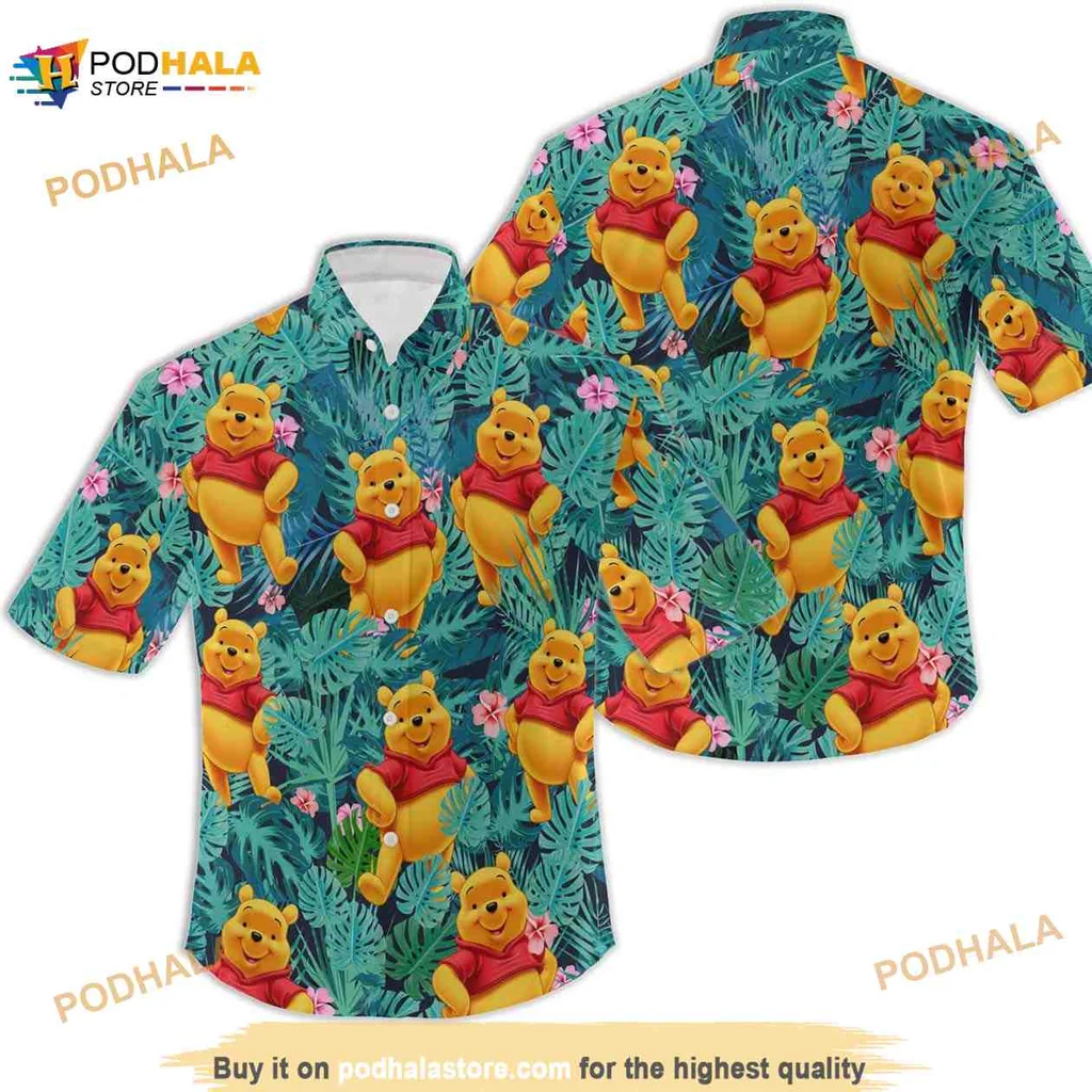 Cheerful Bear Floral Hawaiian Shirt With Tropical Leaves And Flowers