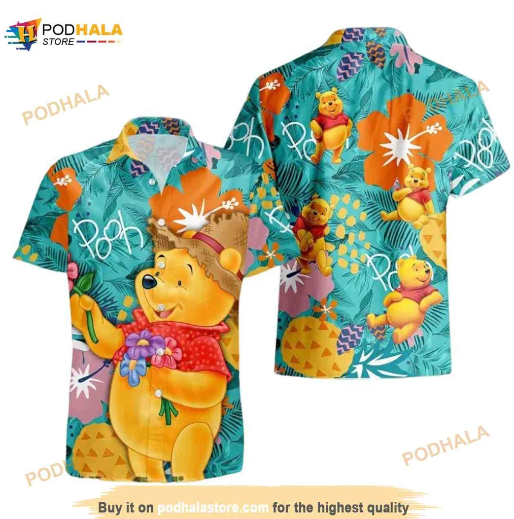 Cheerful Bear Pineapple Hawaiian Shirt With Tropical Design