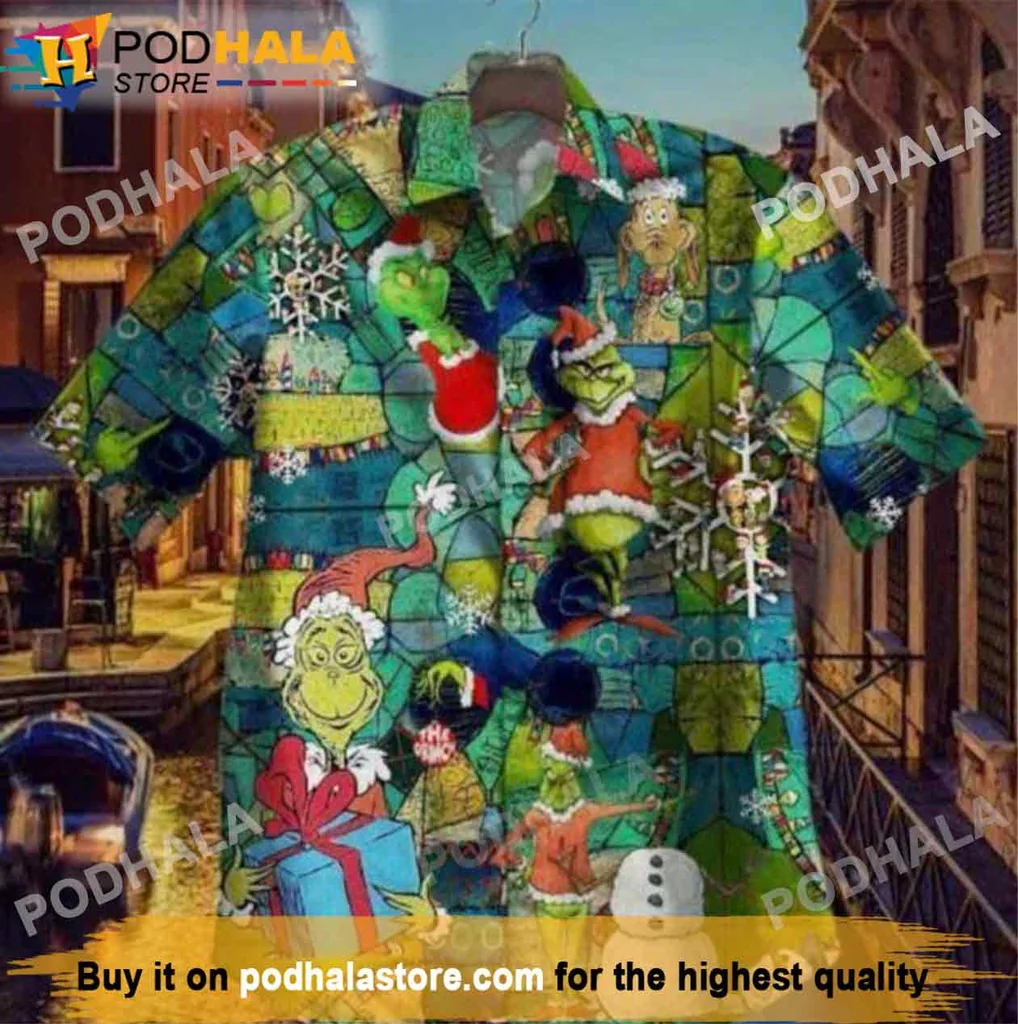 Cheerful Grinch Festive Hawaiian Shirt, Merry Christmas Santa And Holiday Fun Design