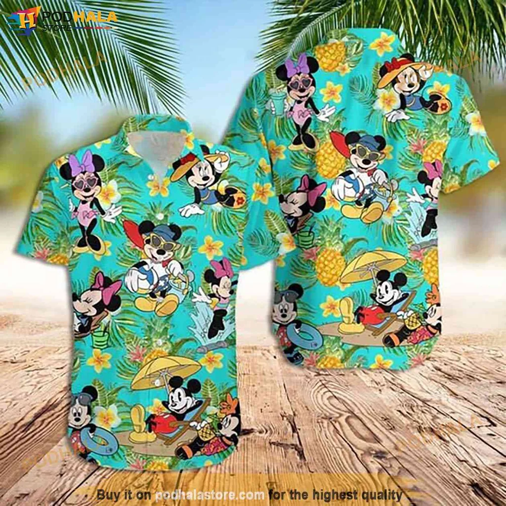 Cheerful Mickey Mouse Aloha Shirt, Vibrant Tropical Button Down For Summer Fun