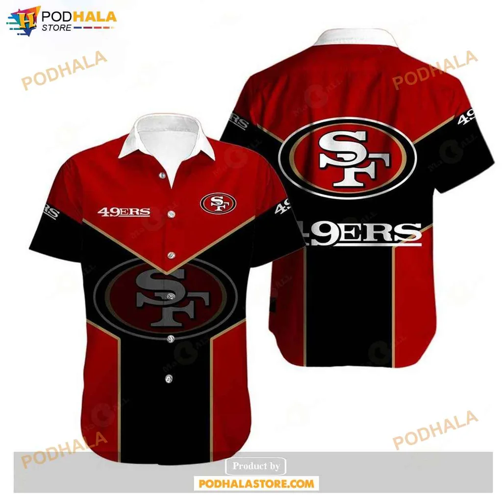 Cheerful Proud 49ers Hawaiian Shirt, Vibrant Red And Black Fan Tee For Game Day