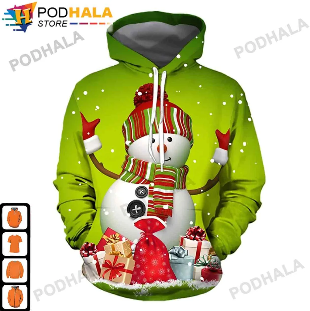 Cheerful Snowman Christmas 3d Hoodie With Festive Gifts And Scarf