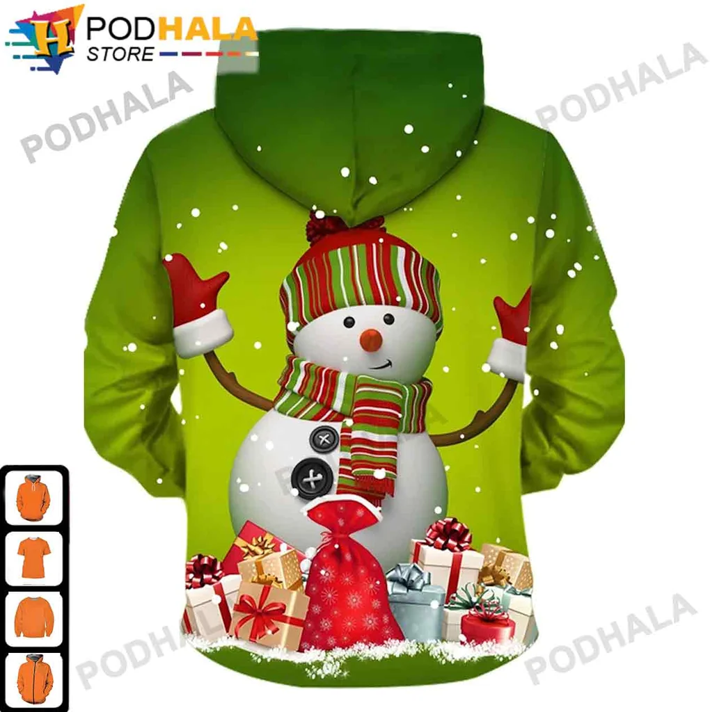 Cheerful Snowman Christmas All Over Print Hoodie With Festive Gifts And Scarf Cheerful Snowman Christmas All Over Print Hoodie With Festive Gifts And Scarf