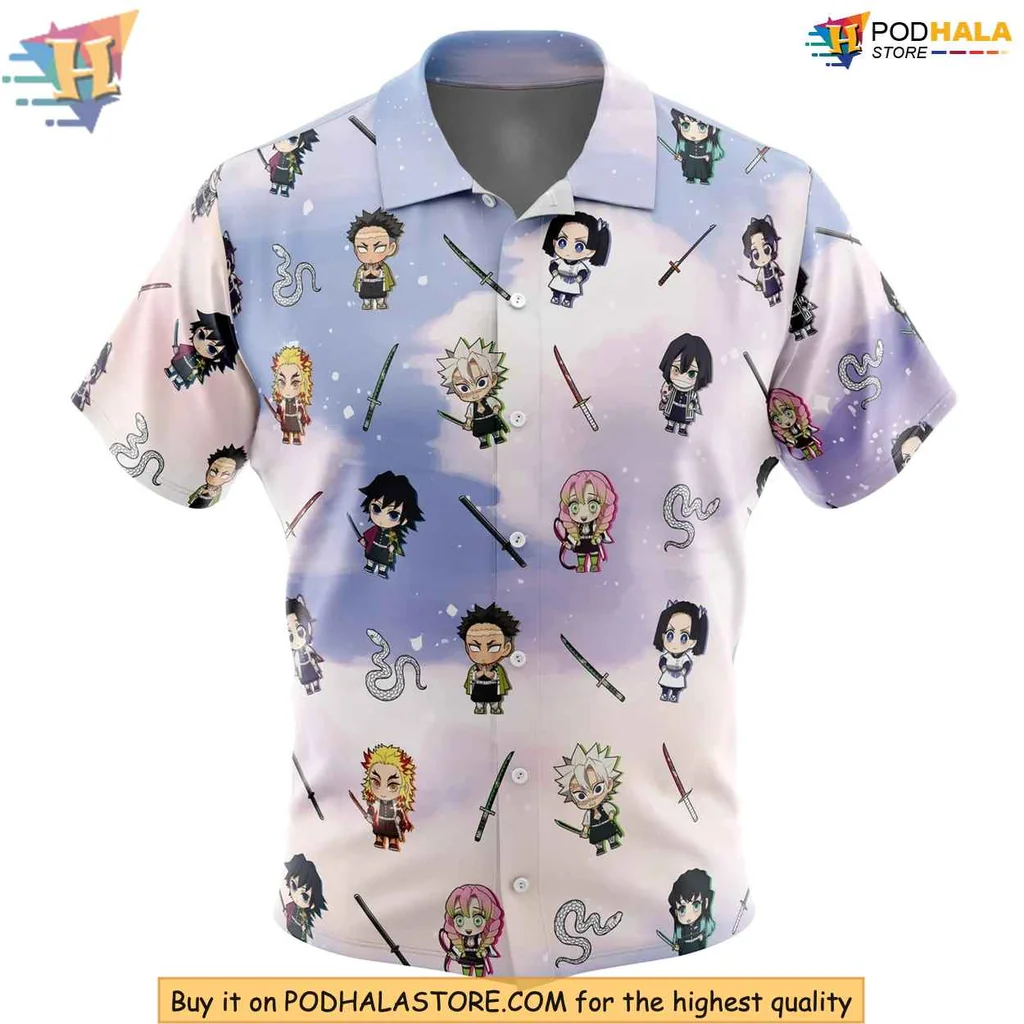 Chibi Demon Slayer Hawaiian Shirt With Cute Characters And Whimsical Colors