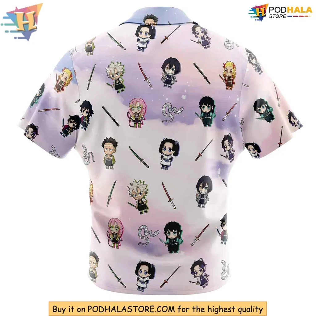 Chibi Demon Slayer Aloha Shirt With Cute Characters And Whimsical Colors Chibi Demon Slayer Aloha Shirt With Cute Characters And Whimsical Colors