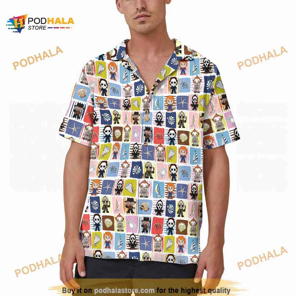Chibi Horror Characters Hawaiian Shirt With Fun Halloween Motifs