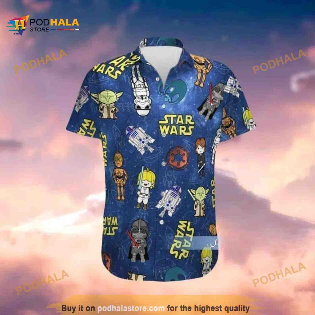 Chibi Star Wars Characters Hawaiian Shirt With Yoda And Darth Vader