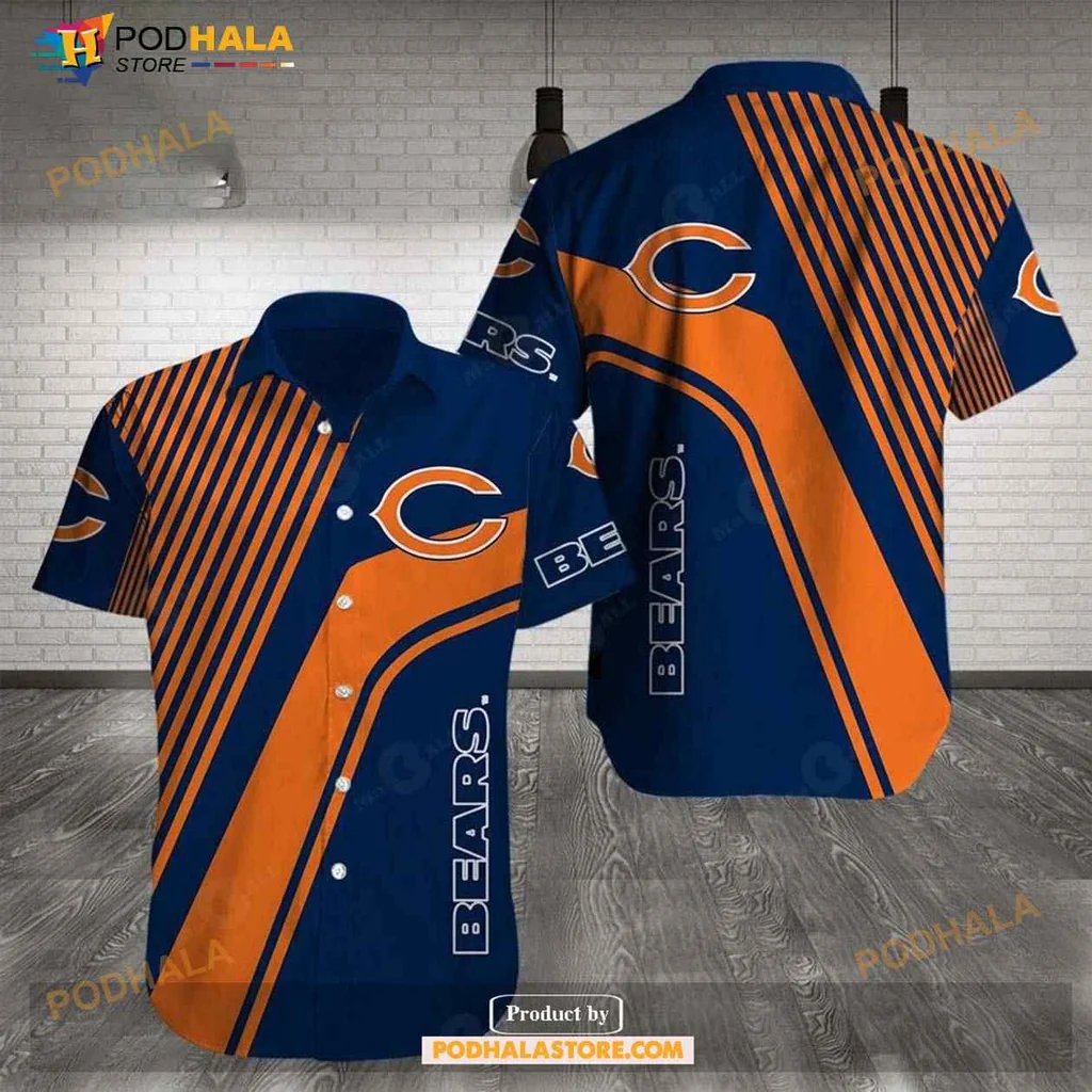 Chicago Bears Aloha Shirt With Bold C Emblem And Diagonal Stripes