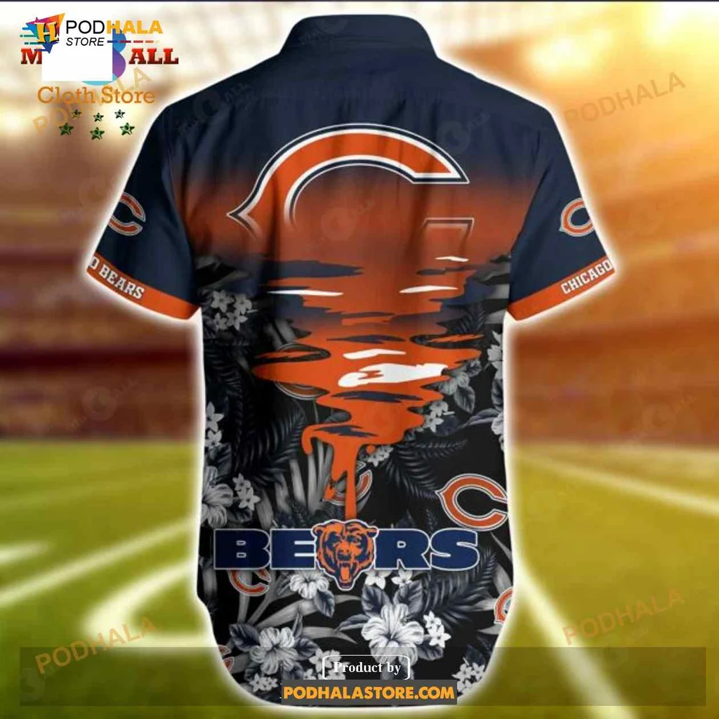 Chicago Bears Aloha Shirt With Tropical Floral Design And Reflection Effect