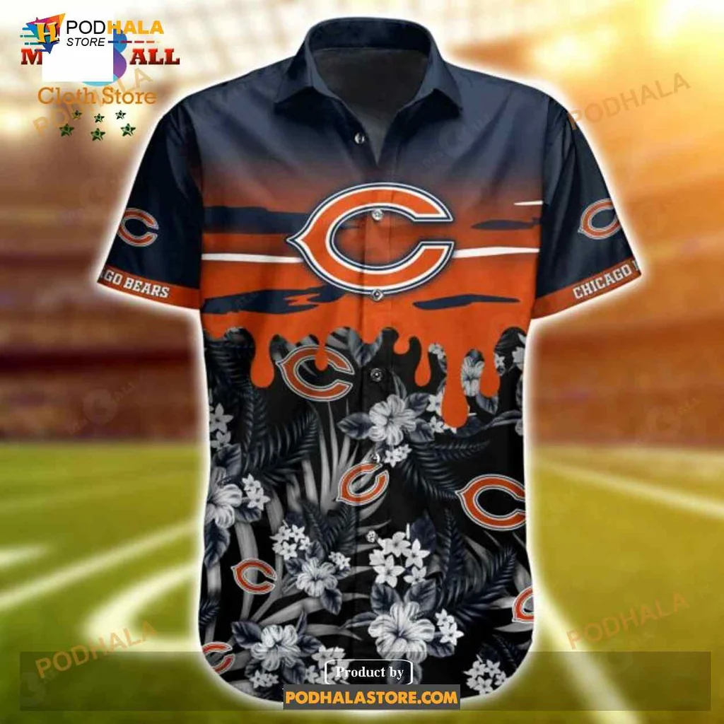 Chicago Bears Tropical Shirt With Tropical Floral Design And Reflection Effect Chicago Bears Tropical Shirt With Tropical Floral Design And Reflection Effect