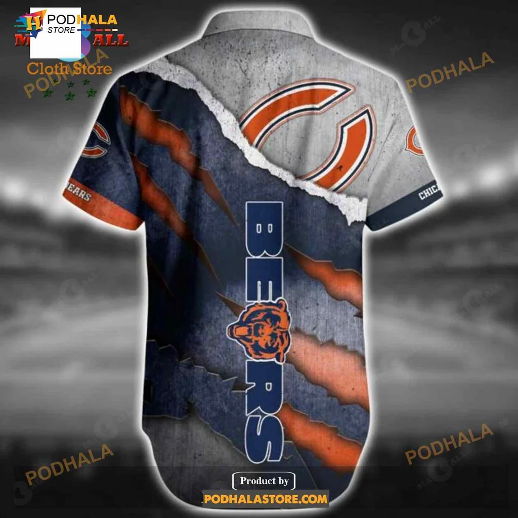 Chicago Bears Fan Aloha Shirt With Distressed Logo And Claw Marks Chicago Bears Fan Aloha Shirt With Distressed Logo And Claw Marks