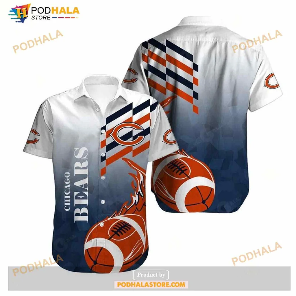 Chicago Bears Fan Hawaiian Shirt With Football Graphics And Gradient Design