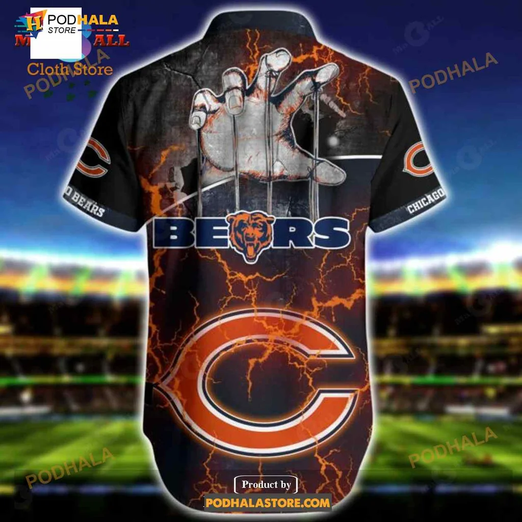 Chicago Bears Funny Aloha Shirt With Bold Hand Graphic Chicago Bears Funny Aloha Shirt With Bold Hand Graphic