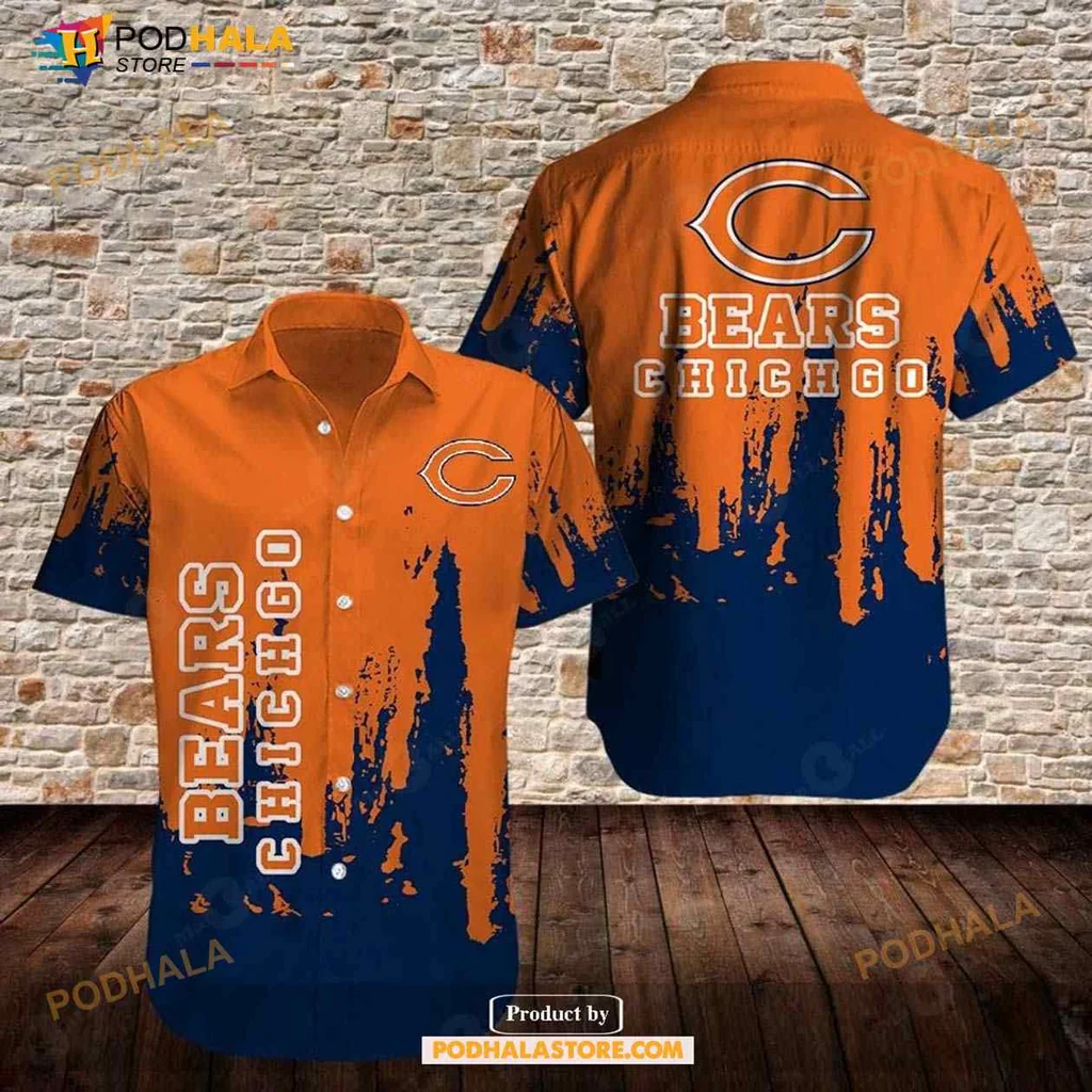 Chicago Bears Funny Hawaiian Shirt With Distressed Logo Design