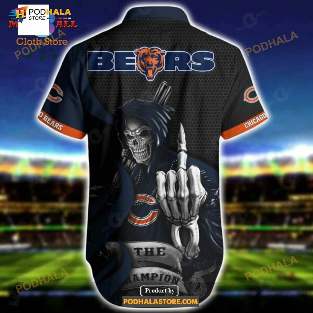 Chicago Bears Funny Hawaiian Shirt With Skeleton Holding Football