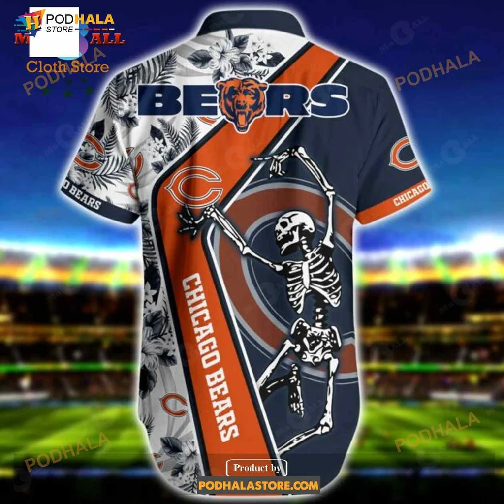 Chicago Bears Funny Hawaiian Shirt With Tropical Skeleton Design