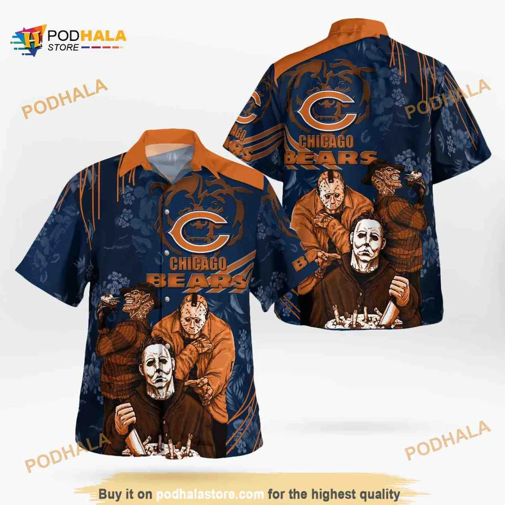 Chicago Bears Halloween Horror Hawaiian Shirt With Iconic Characters