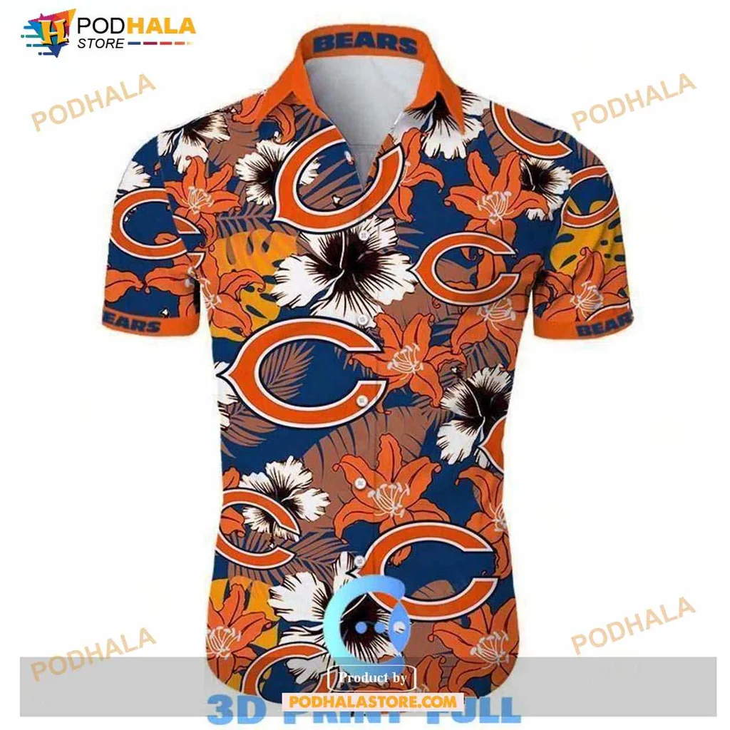 Chicago Bears Tropical Hawaiian Shirt With Hibiscus Flowers