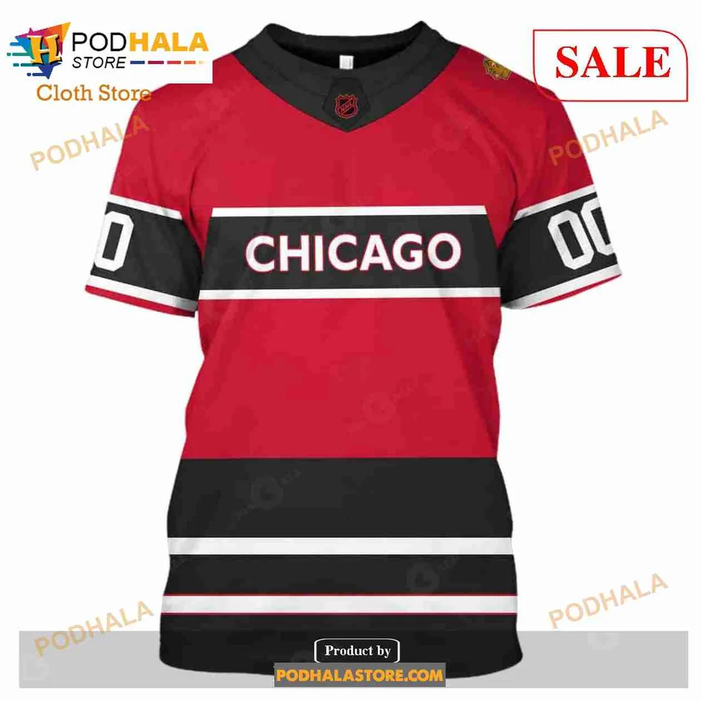 Chicago Blackhawks 3d Hoodie With Bold Chicago Design And Team Logo - Product View 6 Chicago Blackhawks 3d Hoodie With Bold Chicago Design And Team Logo - Product View 6