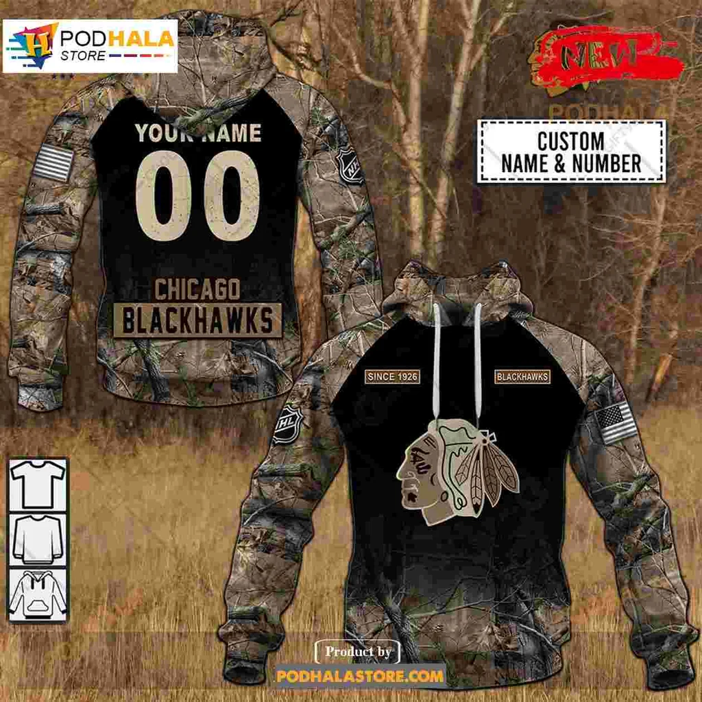 Chicago Blackhawks Camouflage 3d Hoodie With Custom Name Option