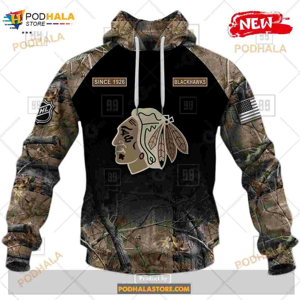 Chicago Blackhawks Camouflage All Over Print Hoodie With Custom Name Option Chicago Blackhawks Camouflage All Over Print Hoodie With Custom Name Option