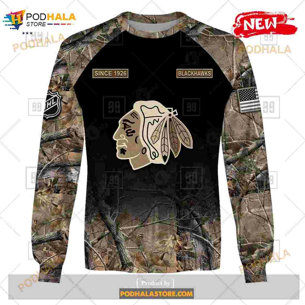 Chicago Blackhawks Camouflage 3D Print Hoodie With Custom Name Option Chicago Blackhawks Camouflage 3D Print Hoodie With Custom Name Option